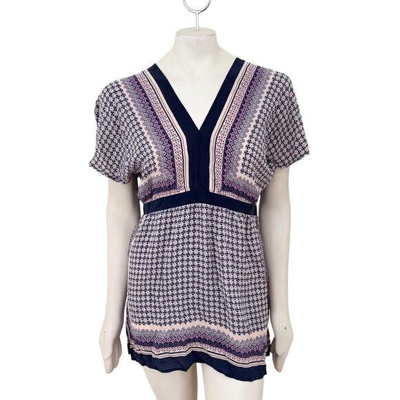 NEW MEADOW RUE Anthropologie 100% Silk Printed V-neck Blouse SZ M - Picture 1 of 10